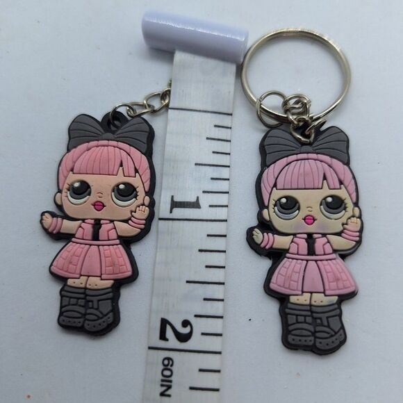 2 Inch LOL Surprise Girl 2D Soft Bendable Keychain Set of 2 - One Missing Ring - Picture 3 of 3